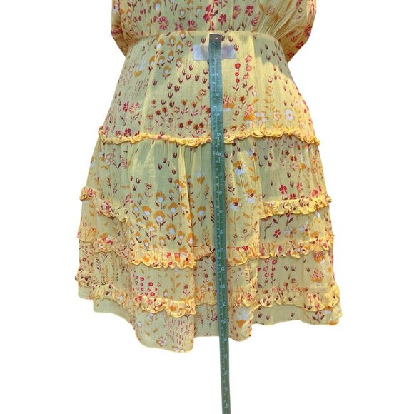 Poupette St Barth Mini Yellow Floral Sun Summer Dress XS V-neck Ruffle - Picture 6 of 13